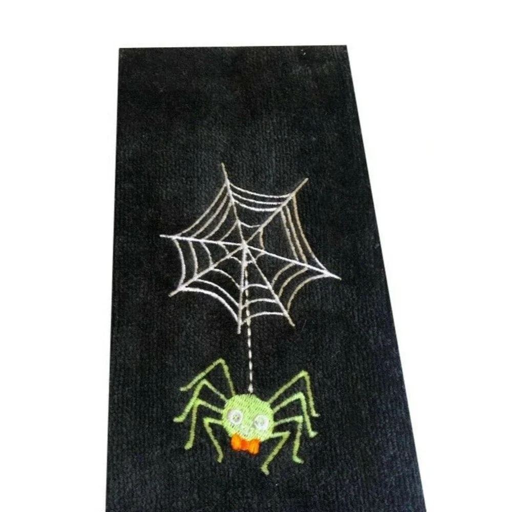 Halloween Fingertip Towels Spider Web Black Embroidered Bathroom Set of 2